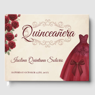 Livro De Visitas Classe Foto Quinceanera 15º Aniversário Borgonha