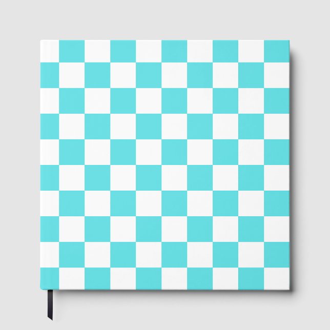 Livro De Visitas Classic visual turquoise blue checkerboard  (Frente)