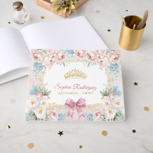 Livro De Visitas Clássica Azul Cor-de-Rosa, Quinceanera Floral Pers