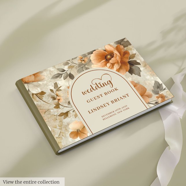Livro De Visitas Clássico Chique Boho Cobre Bege Sage Floral Casame (Classic Boho Copper Beige Sage Floral Wedding Guest Book

)