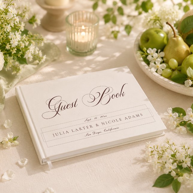 Livro De Visitas Clássico Choco Marrom Marfim Caligrafia Casamento (Criador carregado)