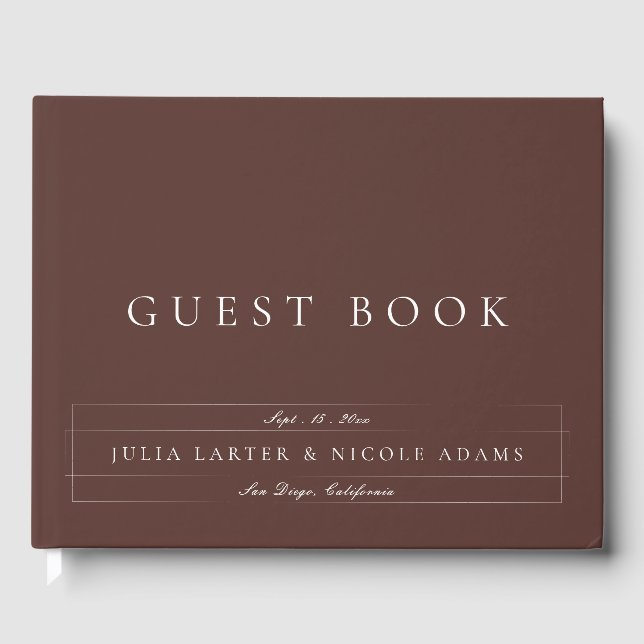 Livro De Visitas Clássico Choco Marrom Marfim Caligrafia Casamento (Frente)