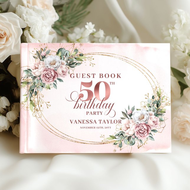 Livro de Visitas Clássico Luxo Dourado Rosa para A (Classic Luxe Rose Gold 50th Birthday Guest Book)