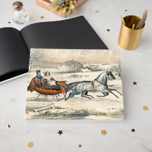 Livro De Visitas Clássico Passeio de Trenó de 1853 Currier Ives Est