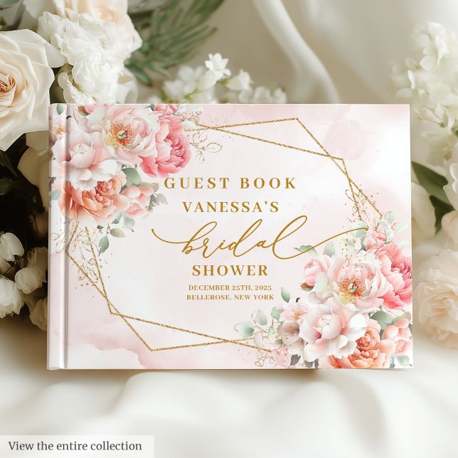 Livro De Visitas Clássico Quadro Rosa Bege Boho Dourado Chá de Noiv (Classic Boho Blush Pink Gold Frame Bridal Shower Guest Book)