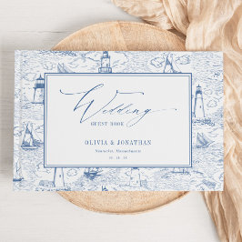 Livro De Visitas Coastal Toile Lighthouse Blue Wedding