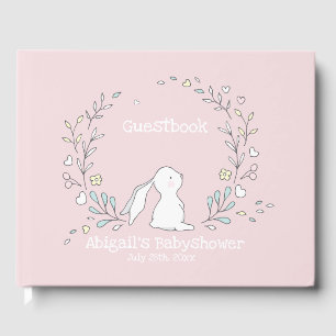 Livro De Visitas Coelhinho bonito em uma coroa, Babyshower Rosa Esb