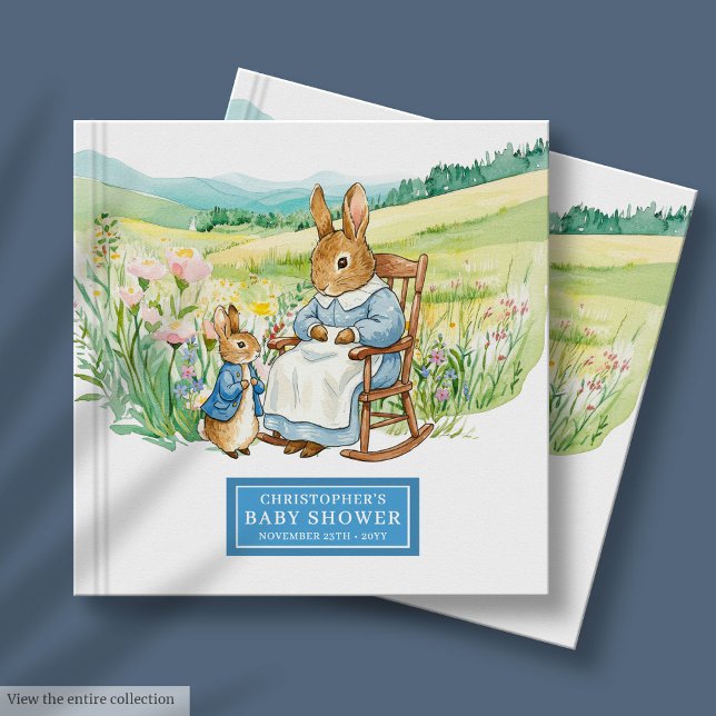 Livro De Visitas Coelho Chá de Bebê da Watercolor (Watercolor Baby Boy Shower Guest Book Rabbit)
