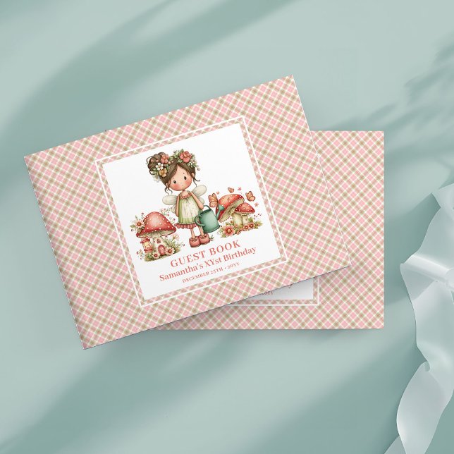 Livro de Visitas Cogumelo Flores Rosa Fada Caprich (Whimsical Fairy Pink Flowers Mushroom Guest Book)