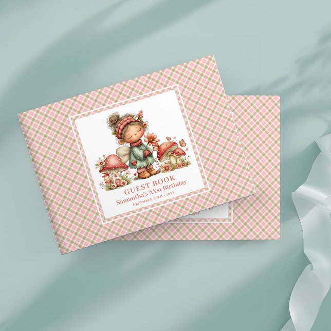 Livro de Visitas Cogumelo Flores Rosa Fada Sonhado (Dreamy Fairy Pink Flowers Mushroom Guest Book)