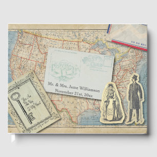 Livro De Visitas Coisas efêmeras do casamento do mapa do vintage