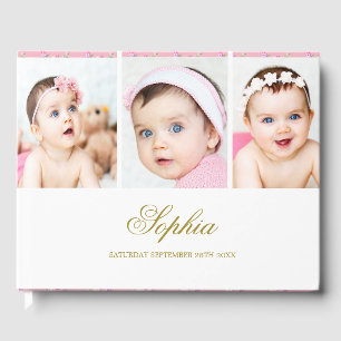 Livro De Visitas Colagem de Fotografias de Bebês Dourado Branco El
