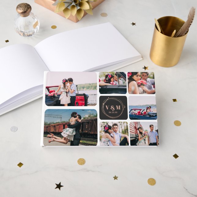 Livro De Visitas Colagem de Fotografias e Monograma | Guestbook de  (Frente aberta)