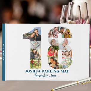 Livro De Visitas Colagem de Fotos Azul para Lembrança dos 18 Anos