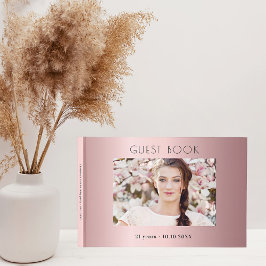 Livro De Visitas Colagem de fotos cor-de-rosa com pincel de festa d