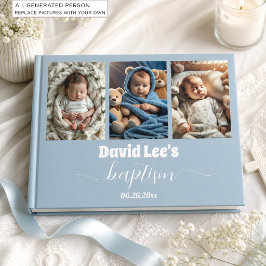 Livro De Visitas Colagem de Fotos de Batismo Moderno Azul Empoeirad