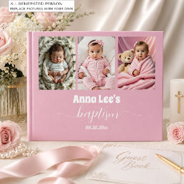 Livro De Visitas Colagem de Fotos de Batismo Moderno Rosa Empoeirad