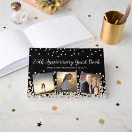 Livro De Visitas Colagem de Fotos Elegante Dourado Prata 25º Aniver