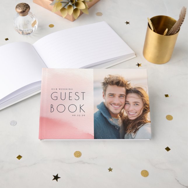 Livro De Visitas Colagem de Fotos em Aquarela Pastel Alegres (Frente aberta)