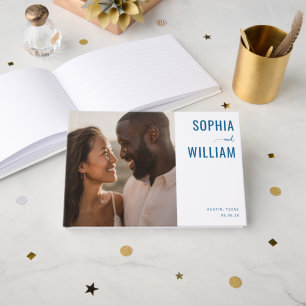 Livro De Visitas Colagem de Fotos Minimalista Azul Quente