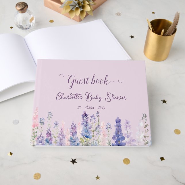 Livro De Visitas Colorful Lupine Flowers Baby Shower (Frente aberta)