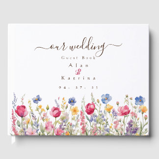 Livro de Visitas Colorido Jardim Boho Flores Silve
