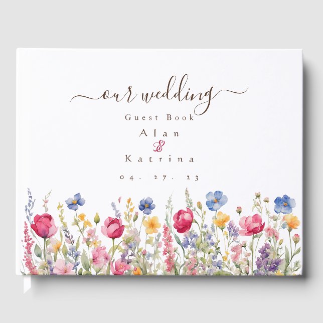 Livro de Visitas Colorido Jardim Boho Flores Silve (Frente)