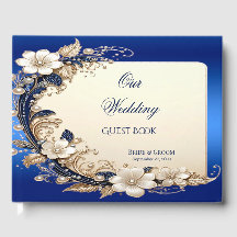 Livro de Visitas com Enfeite Floral Azul Branco