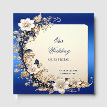 Livro de Visitas com Enfeite Floral Azul Branco