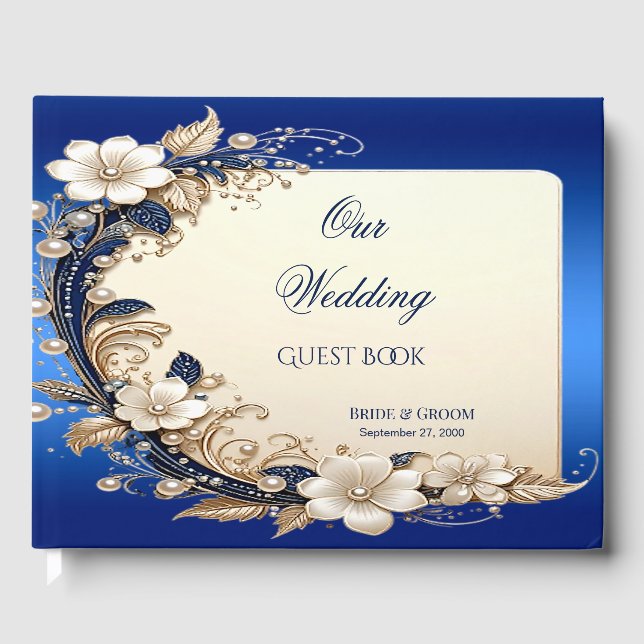 Livro de Visitas com Enfeite Floral Azul Branco (Frente)