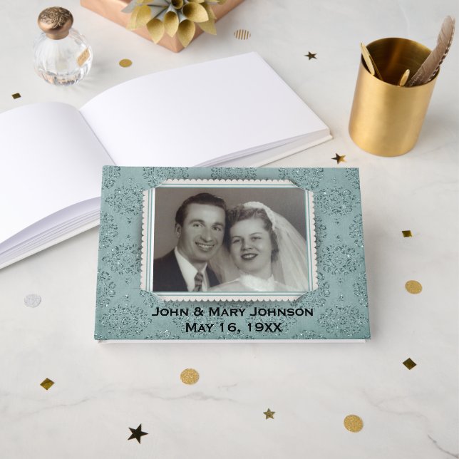 Livro de Visitas com Moldura de Foto em Damask com (Frente aberta)