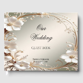 Livro de Visitas com Moldura Floral Branca Ornamen