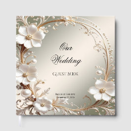 Livro de Visitas com Moldura Floral Branca Ornamen