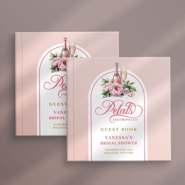 Livro de visitas com pétalas refinadas e prosecco  (Refined petals and prosecco blush gold guest book)