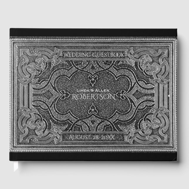 Livro de Visitas com Visual Romântico em Prata Ant (Frente)