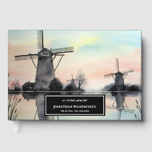 Livro De Visitas Condolence Windmills in Kinderdijk Watercolor