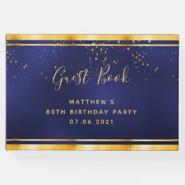 Livro De Visitas confete de ouro azul-escuro com Festa de aniversár