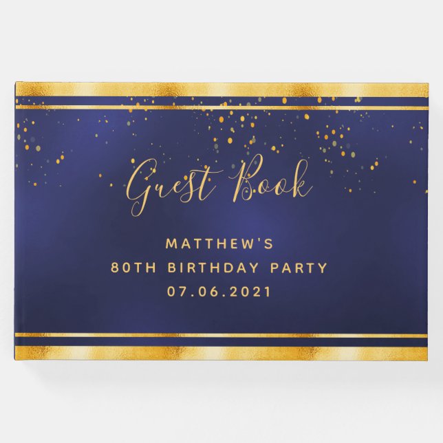 Livro De Visitas confete de ouro azul-escuro com Festa de aniversár (Frente)