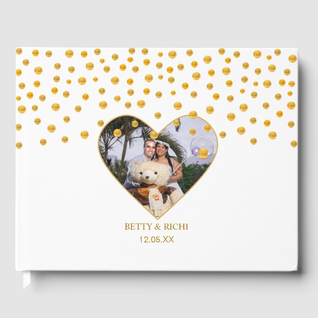 Livro De Visitas Confetti Dourado Personalizado em Branco (Frente)