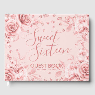 Livro De Visitas Confetto de Brilho Dourado de Rosa de Guestbook 16