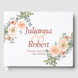 Livro De Visitas Convidado de casamento floral de cor branca e esbr