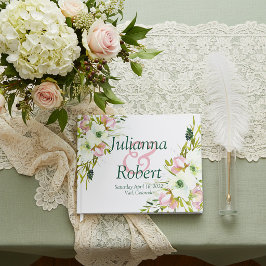 Livro De Visitas Convidado de casamento floral em aquarela rosa e b