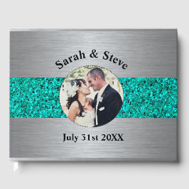 Livro De Visitas Convidado de Fotografia de Casamento de Teal e Sil