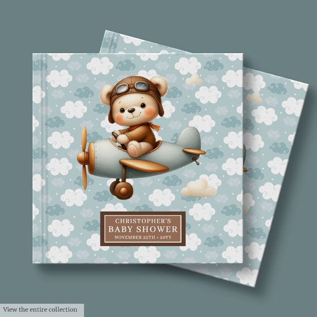 Livro De Visitas Convidado do Piloto de Urso de Teddy Personalizado (Personalized Teddy Bear Pilot Baby Shower Guest Guest Book)