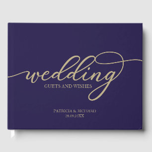 Livro De Visitas Convidados De Casamento E Desejos Chic Dourado Azu