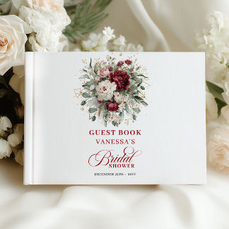 Livro De Visitas Convidados de Chás de Cozinha Rústicos Burgundy Fl