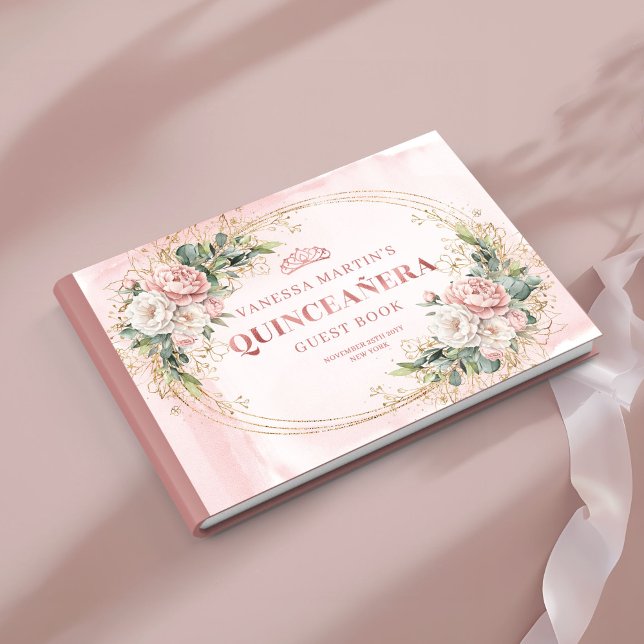 Livro De Visitas Convidados de Rosa Bege Sofisticado com Floral de  (Sophisticated Blush Pink Floral Eucalyptus Guest Book)
