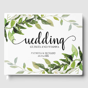 Livro De Visitas Convidados e Desejos de Casamento Elegante Folhage