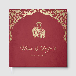 Livro De Visitas Convite de Casamento Indiano, Vermelho, Dourado, G