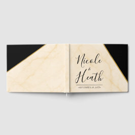 Livro De Visitas Convite de Casamento Mármore Marfim e Dourado Geom